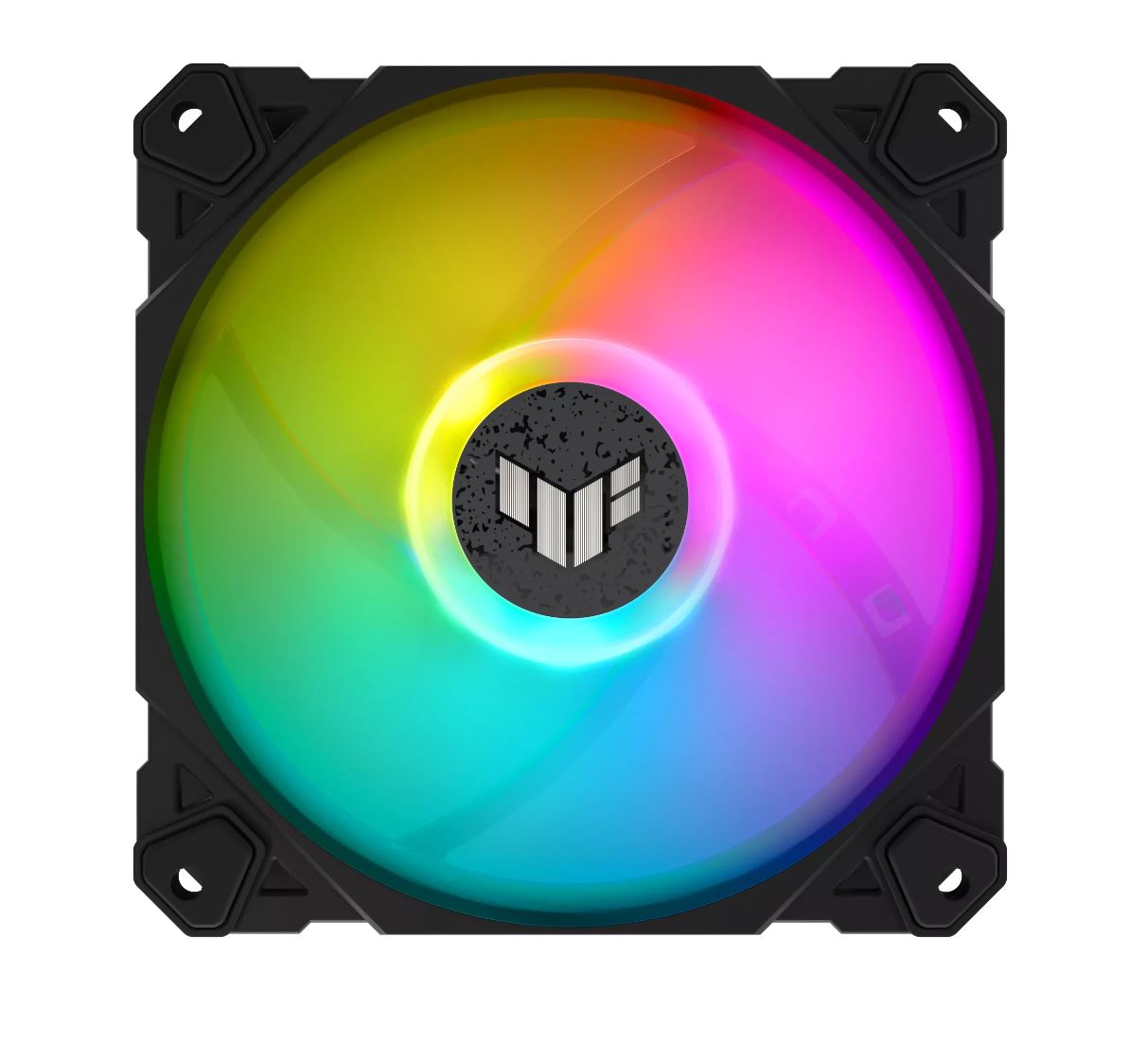 TUF Gaming TF120 ARGB chassis fan delivers high performance and durability in a rainbow of color.