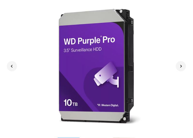 Western Digital WD102PURP Purple Pro 10TB 3.5" Surveillance HDD 7200RPM 256MB SATA3 265MB/s 550TBW 24x7 64 Cameras AV NVR DVR 2.5mil MTBF 5yrs