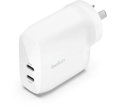 Belkin BoostCharge Pro Dual USB-C Wall Charger with PPS 60W - White (WCB010auWH)