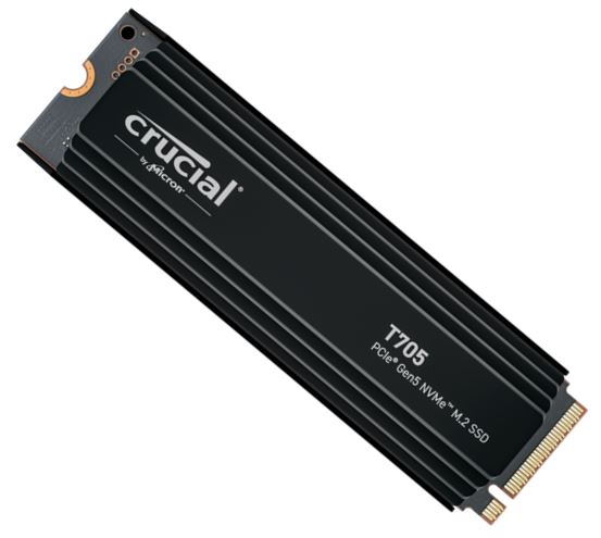 Crucial T705 1TB Gen5 NVMe SSD Heatsink - 13600/10200 MB/s R/W 600TBW 1500K IOPs 1.5M hrs MTTF with DirectStorage for Intel 14th Gen  AMD Ryzen 7000