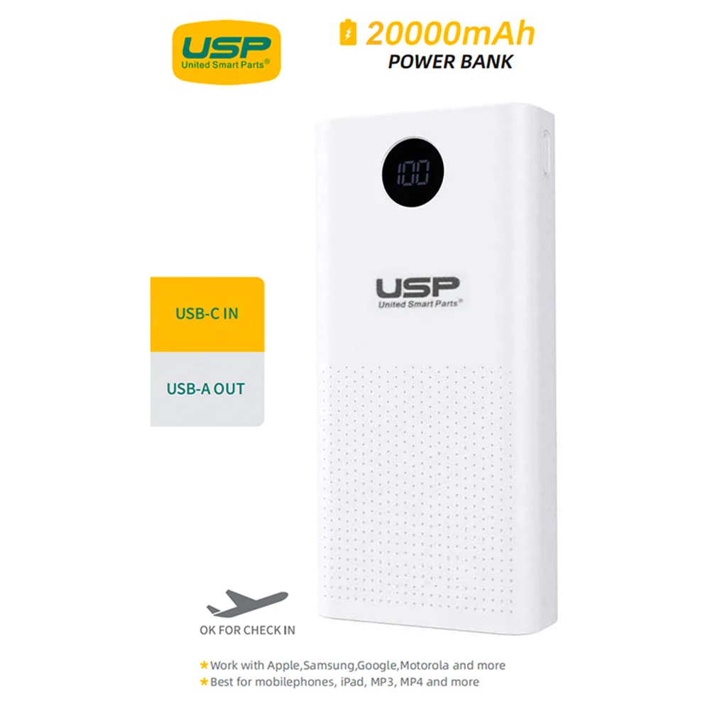 USP 20K mAh Power Bank - White