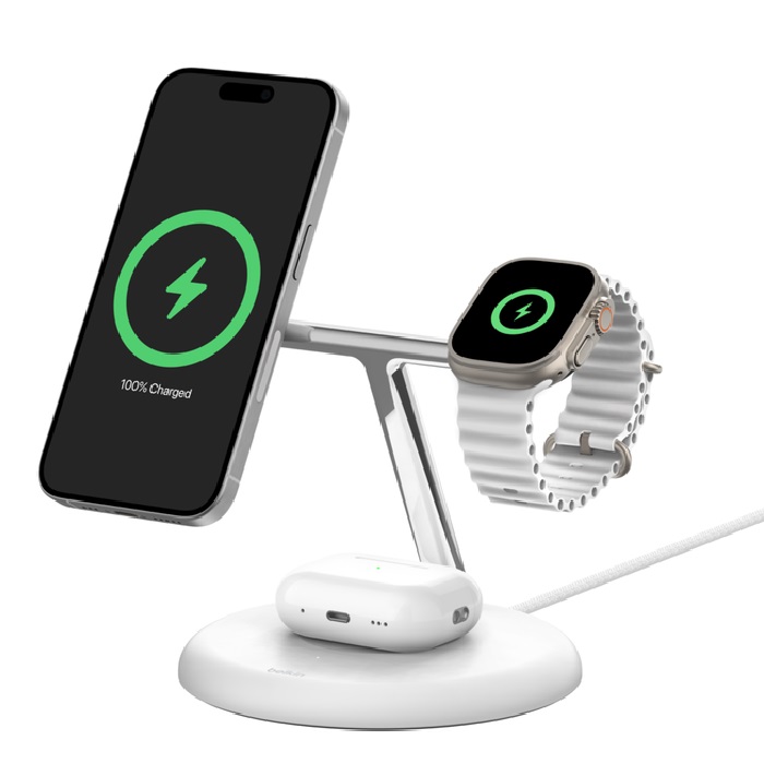 Belkin BoostCharge Pro 3-in-1 Magnetic Wireless Charging Stand with Qi2 15WWhite(WIZ023AUWH)