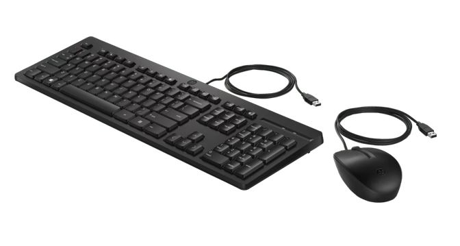 HP 225 USB Wired Keyboard Mouse Combo for Business - Full-Sized USB 3.0 Type-A Comfotable Reliable Ergonomic Plug  Play Over 50% Recycled Material