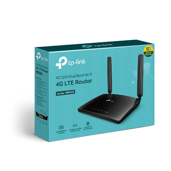 TP-Link Archer MR400 AC1200 150Mbps Wireless Dual Band Router 4G LTE Router 300Mbps@2.4GHz 867Mbps@5GHz 3x100Mbps LAN