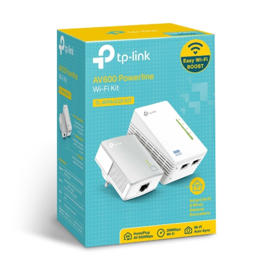 TP-Link TL-WPA4220KIT 300Mbps AV600 Wi-Fi Powerline Extender Starter Kit 600Mbps HomePlug AV 300Mbps Wireless 2x100Mbps LAN 2.4GHz 802.11bgn 300m range