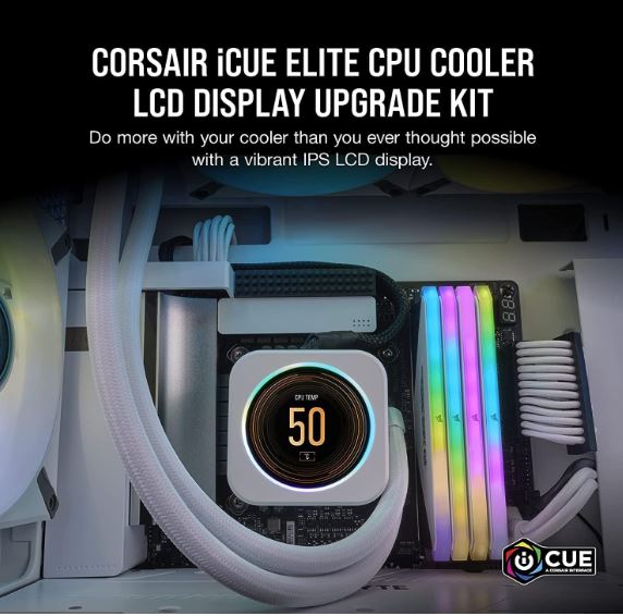 The CORSAIR iCUE ELITE CPU Cooler LCD Display Upgrade Kit transforms your CORSAIR ELITE CAPELLIX CPU cooler into a personalized dashboard
