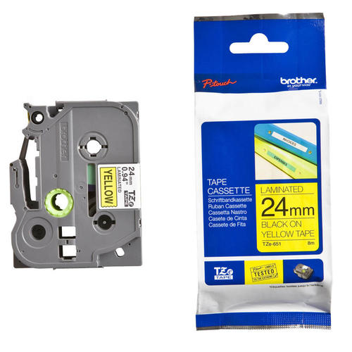Brother TZE-651 24MM BLACK ON YELLOW TZE TAPE