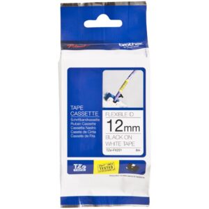 12MM BLACK ON WHITE FLEXIBLE TZE TAPE