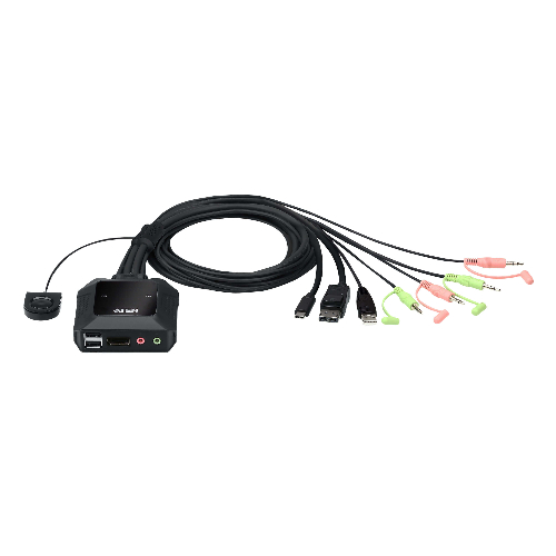 The CS52DP 2-Port USB-C DisplayPort Hybrid Cable KVM Switch is a control unit that allows access to a USB-C device and a DisplayPort computer. With the CS52DP