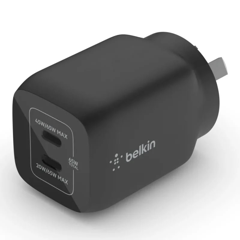 <h3>Belkin BoostCharge Pro Dual USB-C GaN Wall/Laptop Charger with PPS 65W - Black(WCH013auBK)</h3>