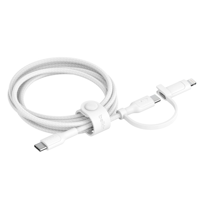 <h3>Belkin BoostCharge Pro 2-in-1 Cable With USB-C and Lightning Connector (1.5M) - White(CAC003fq1.5MWH)</h3>