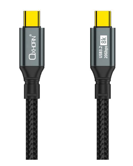 Oxhorn USB 3.2 Gen 2×2 3m USB-C to USB-C 20Gbps 8K@60Hz 20V 100W E-Marker Chip Black fast charging  Video cable Laptop Phones Tablet USB-C Device