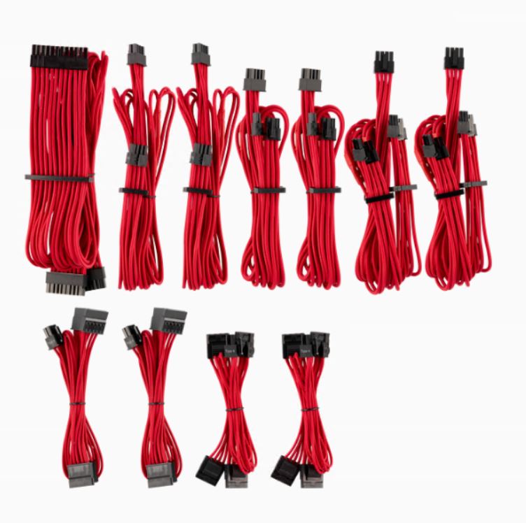 The CORSAIR Premium Individually Sleeved Type 4 Gen 4 Pro Kit includes everything you need to fully upgrade your PSU cables to flexible paracord sleeve