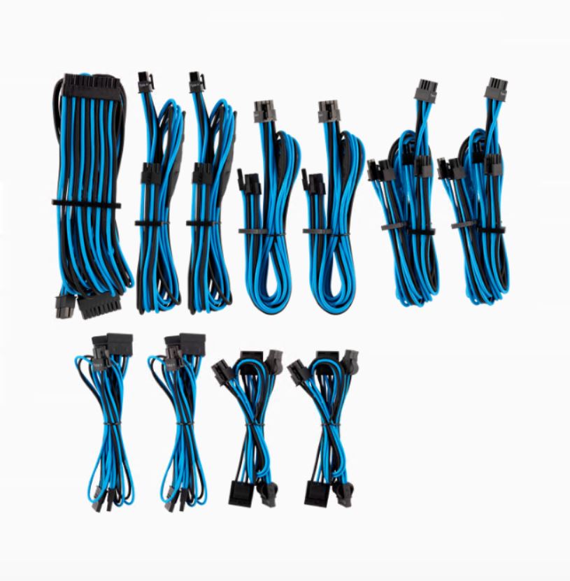 The CORSAIR Premium Individually Sleeved Type 4 Gen 4 Pro Kit includes everything you need to fully upgrade your PSU cables to flexible paracord sleeve
