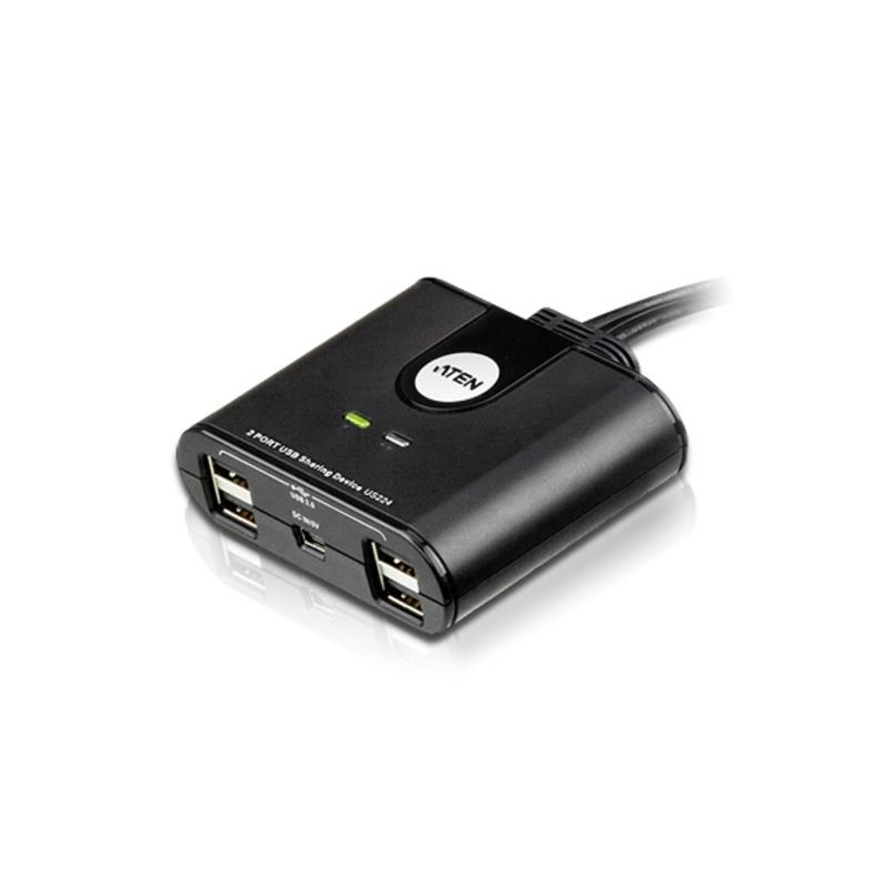 The US224 is a 2-port USB peripheral sharing device that enables 2 computers to share the use of 4 USB devices – a keyboard