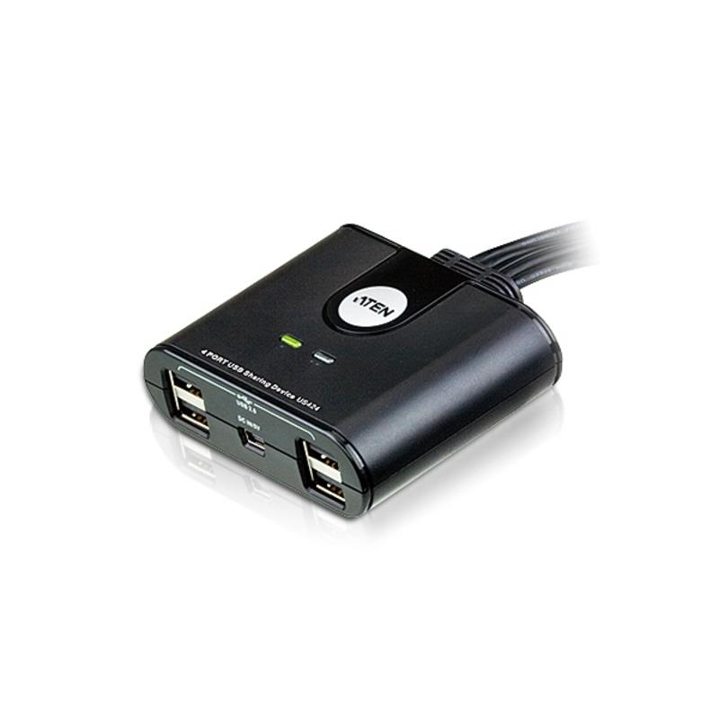 The US424 is a 4-port USB peripheral sharing device that enables 4 computers to share the use of 4 USB devices - a keyboard