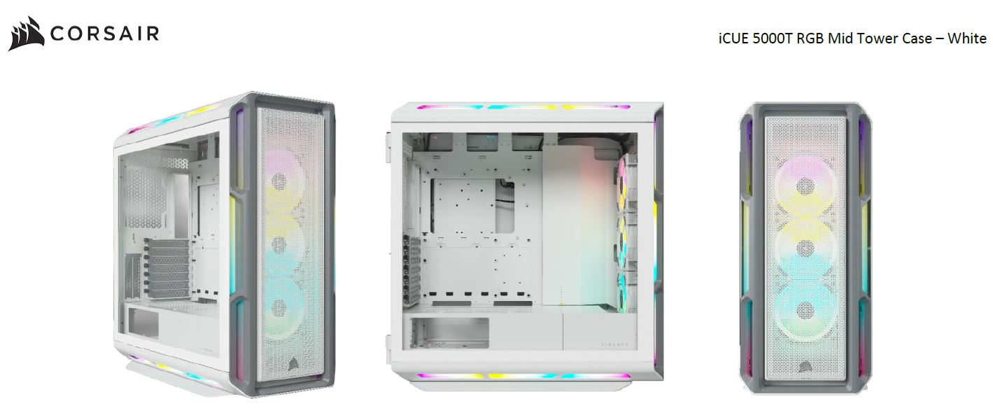 The CORSAIR iCUE 5000T RGB’s contoured curves and 208 individually addressable RGB LEDs make your system unmistakable
