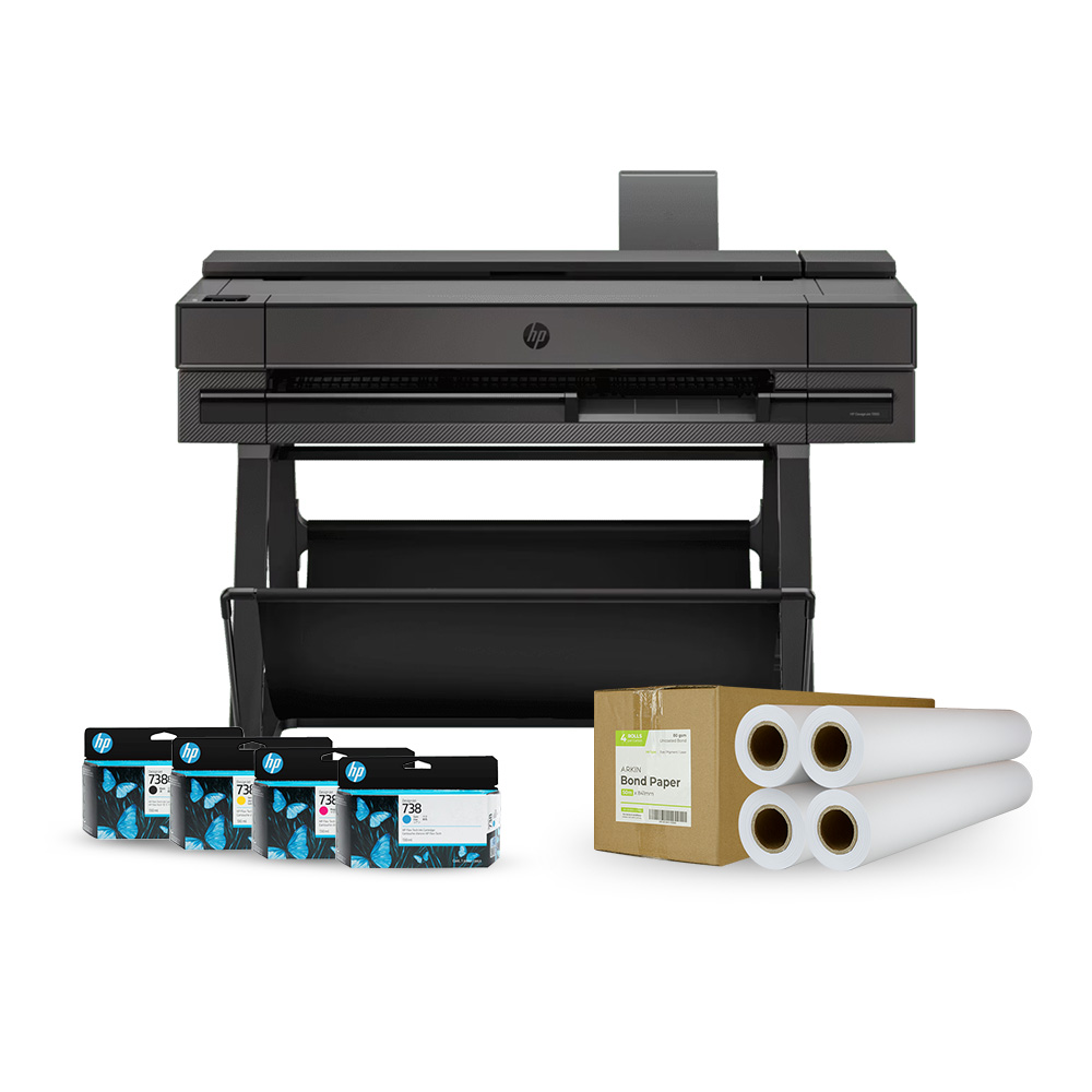 HP DesignJet T850 36-in MFP  1 x ink set 4 tanks  1 box of paper 4x50m rolls