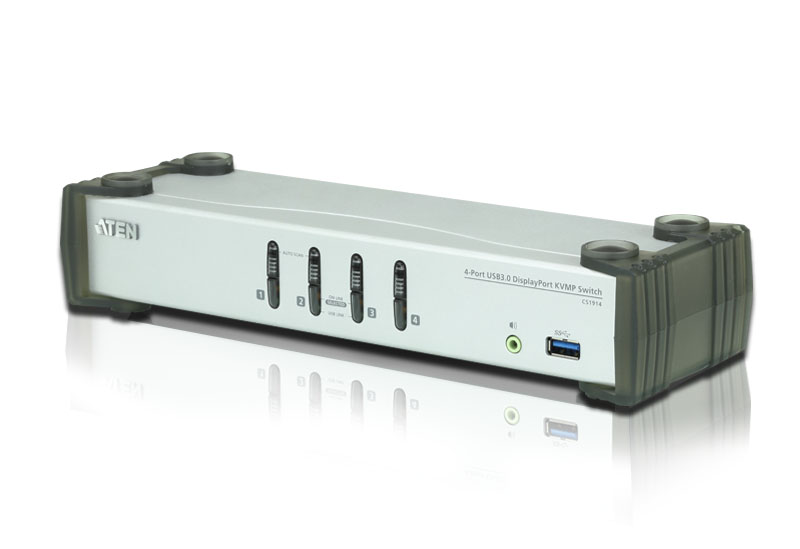 The ATEN CS1914 4-Port USB 3.0 DisplayPort KVMP™ Switch provides the latest innovations in desktop KVM switching technology to meet the increasing demand of higher video quality and file transfer rates on modern computers. The CS1914 provides superior resolutions up to 3840 x 2160 @ 30 Hz