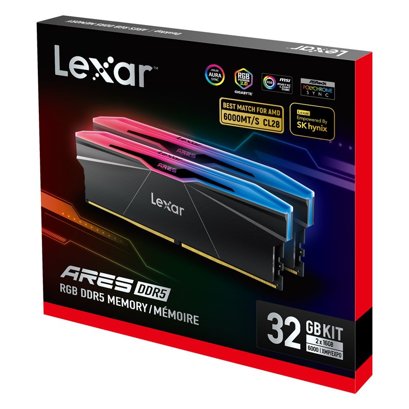 Lexar LD5U16G60C28BR-RGD ARES 2nd Gen U-DIMM DDR5 6000 32GB Kit (16GB*2)