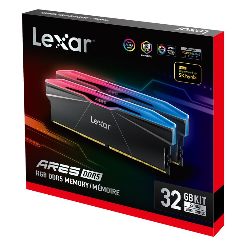 Lexar LD5U16G80C38BR-RGD ARES 2nd Gen U-DIMM DDR5 8000 32GB Kit (16GB*2)
