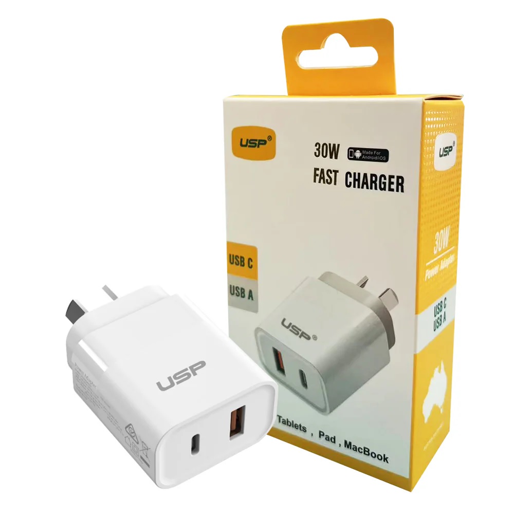 <h3>USP 30W Dual Ports (USB-C PD + USB-A QC3.0) Fast Wall Charger</h3>