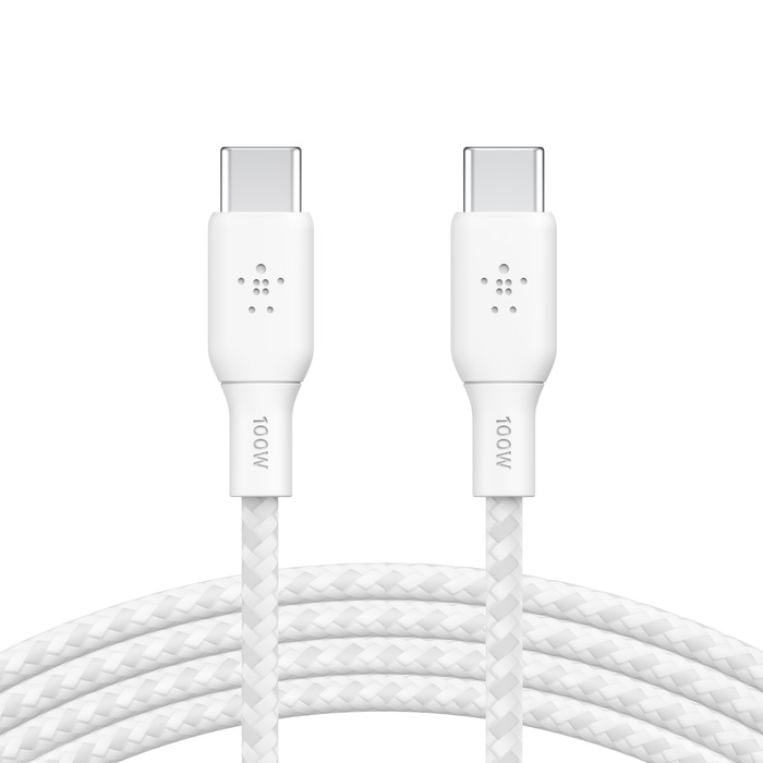 <h3>Belkin BoostCharge Braided USB-C to USB-C Cable (2M) - White (CAB014bt2MWH)</h3>