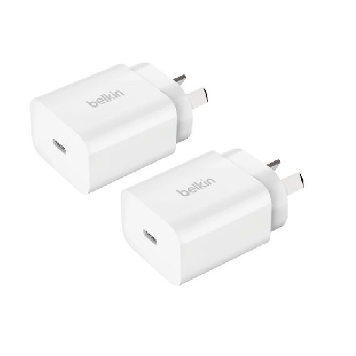 <h3>Belkin BoostCharge 20W USB-C PD 3.0 PPS Wall Charger (Pack of 2) - White (WCA007auWH-2PK)</h3>