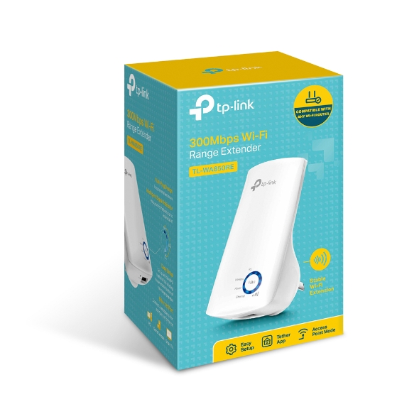 TP-Link TL-WA850RE N300 Universal WiFi Range Extender 2.4GHz (300Mbps) 1x100Mbps LAN 802.11bgn 2x OnBoard antennas Mini size wall-mounted