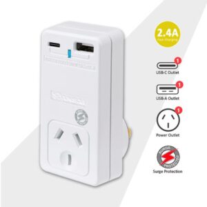 Sansai USB C + A 2xUSB charging Outlets Power Adaptor 240V 10A Surge protection Power status indicator Wall Charger – Generic UPSA-PB301USB Power Boards Product Image