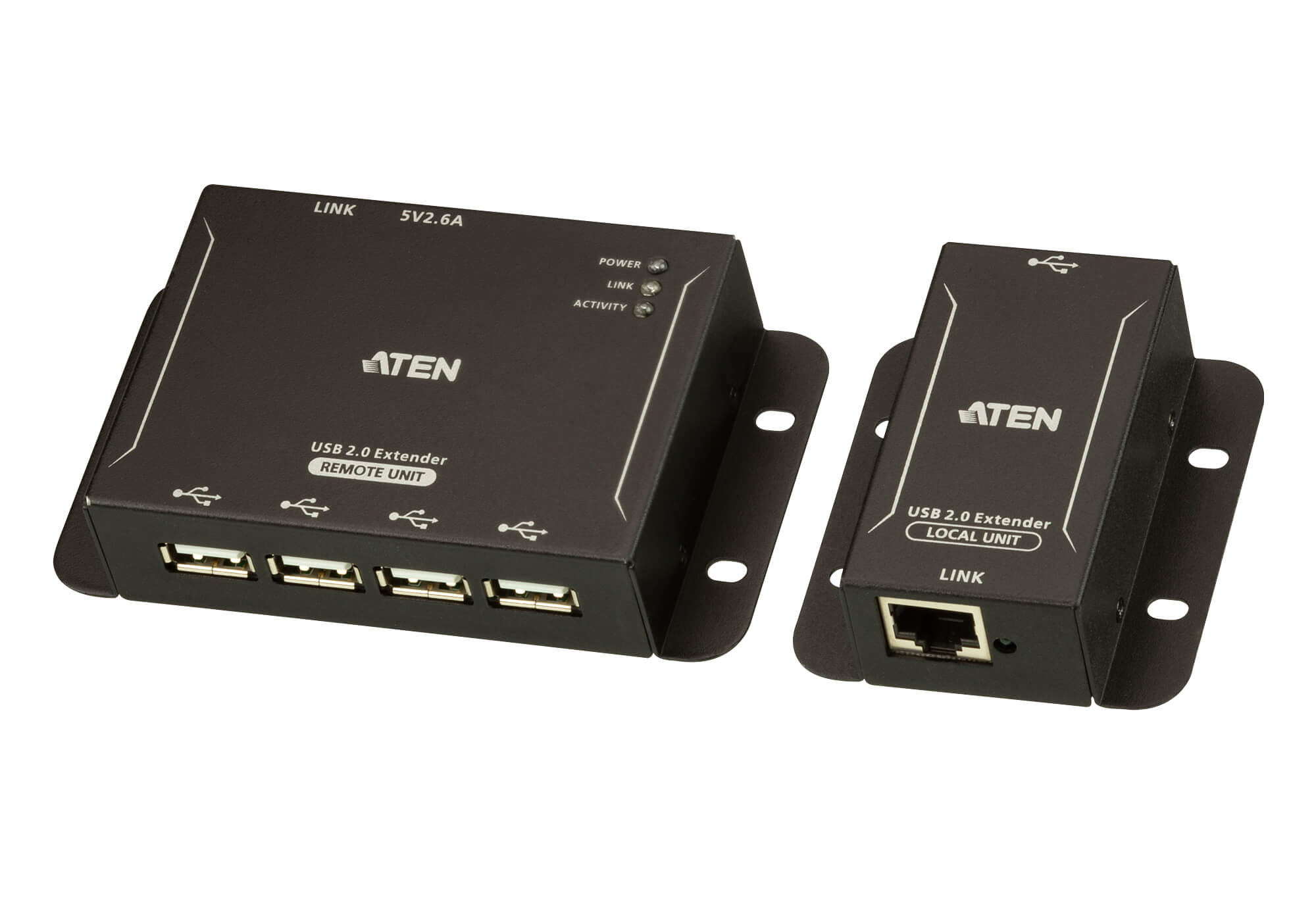 The UCE3250 4-port USB 2.0 Cat 5 Extender is a two-unit device that serves as a USB hub and a USB extender. The UCE3250 unit can connect as many as 4 USB peripherals from up to 50 meters away from your computer over a Cat 5 / 5e / 6 Ethernet cable.