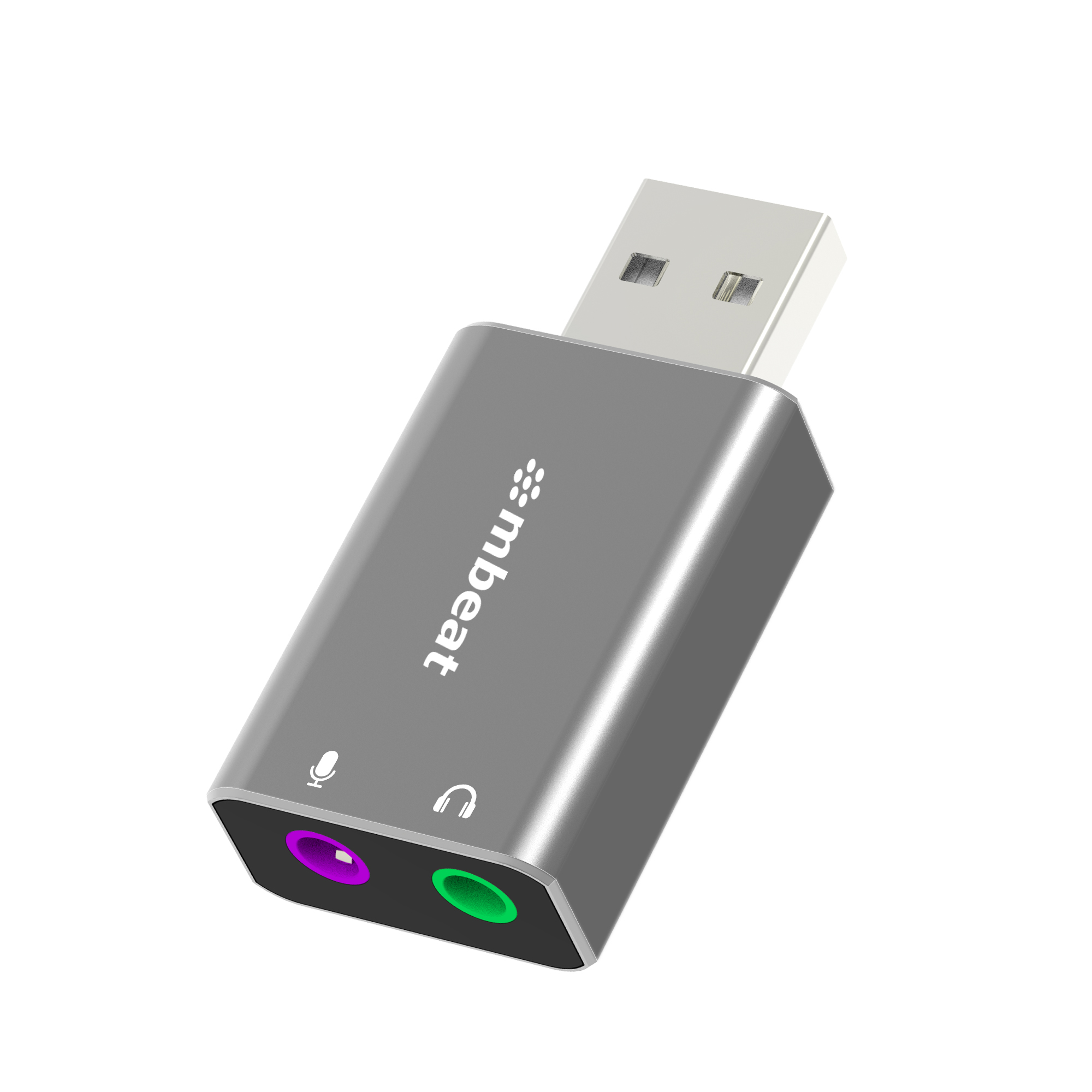 mbeat Elite USB to 3.5mm Audio and Microphone Adapter - Add Headphone Audio Jack to USB-A Computers