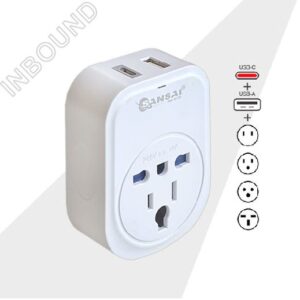Sansai USB Travel Adaptor USB A + C 2xUSB Charging Outlets 100-240VAC 10A 2400W Compatible with plugs from many countries – USP USPA-STV-907AC Power Boards Product Image