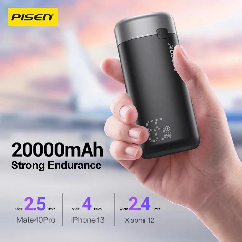 <h3>Pisen Pro 20k mAh Laptop Power Bank (3 Port) + USB-C to USB-C Cable - Black</h3>