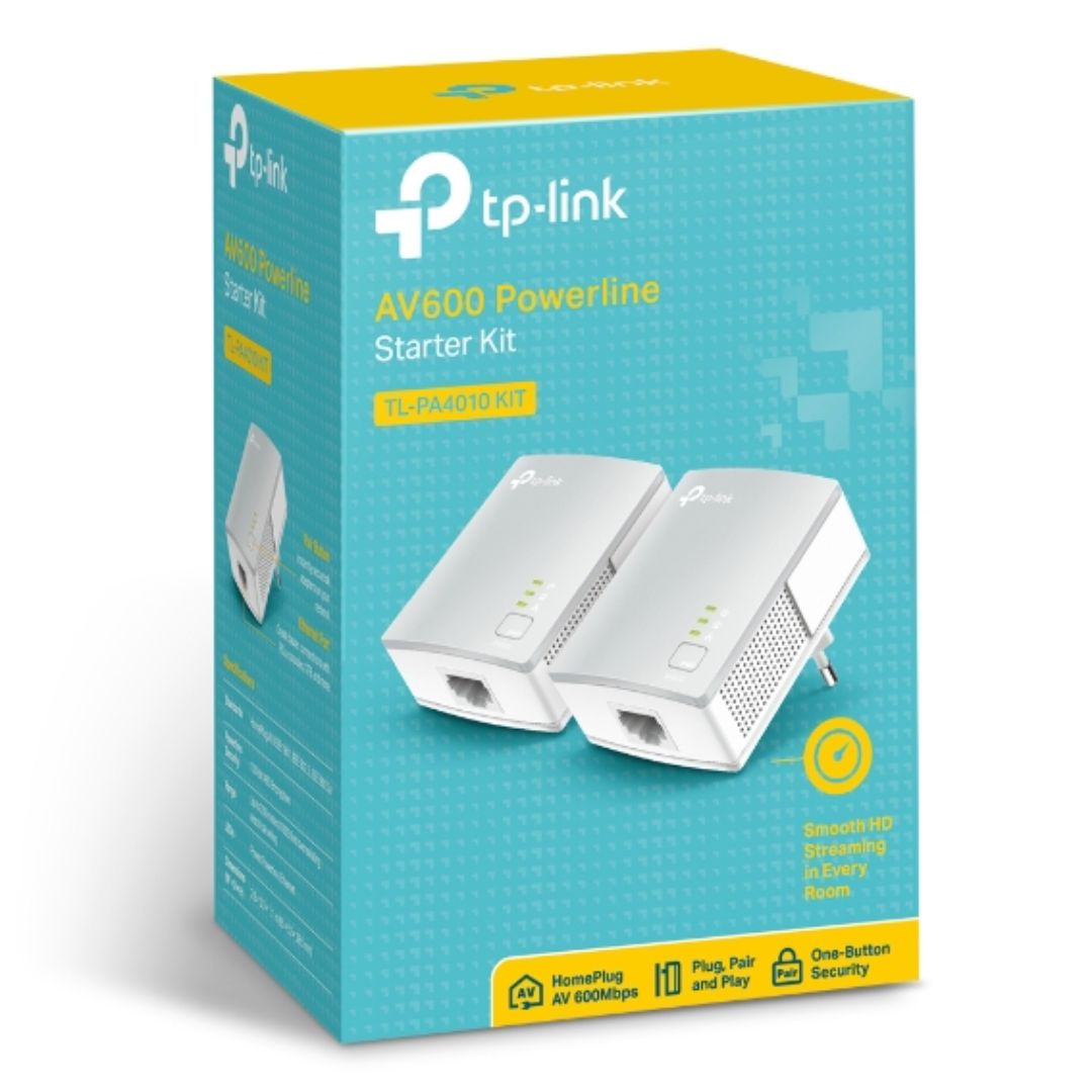 TP-Link TL-PA4010-KIT AV600 Powerline Ethernet Adapter Starter Kit 600Mbps HomePlug AV 1xLAN Port 300m Range Plug  Play Mini Size