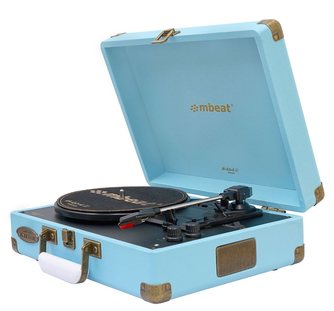 mbeat®  Woodstock 2 Sky Blue Retro Turntable Player with BT Receiver  Transmitter