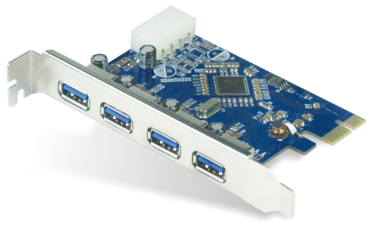 The ASTROTEK  Super Speed PCI-E to USB 3.0 19-Pin 4 Port PCI Express Expansion Card Adapter MOLEX 4Pin Connector with Driver CD for Desktop.Hot-swapping feature allows you to connect/disconnect devices without powering down the system