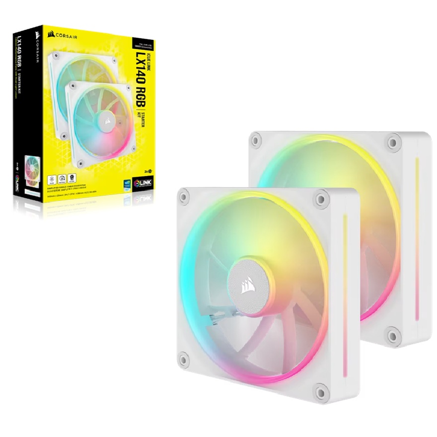 Corsair iCUE LINK LX140 RGB 140mm PWM Dual Fans Starter Kit - White