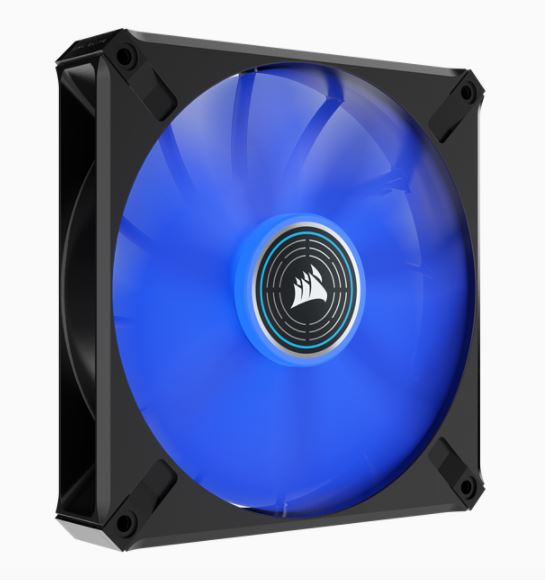 The CORSAIR ML140 LED ELITE Blue Premium 140mm PWM Magnetic Levitation Fan boasts CORSAIR AirGuide technology and a magnetic levitation bearing for high-performance quiet