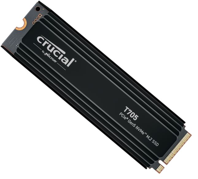 Crucial T705 4TB Gen5 NVMe SSD Heatsink - 14100/12600 MB/s R/W 2400TBW 1500K IOPs 1.5M hrs MTTF with DirectStorage for Intel 14th Gen AMD Ryzen 7000