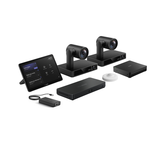 The Yealink MVC S90-C5U-004 is a Microsoft Teams Rooms system designed for extra-large meeting rooms. It includes the MCore 4 mini-PC