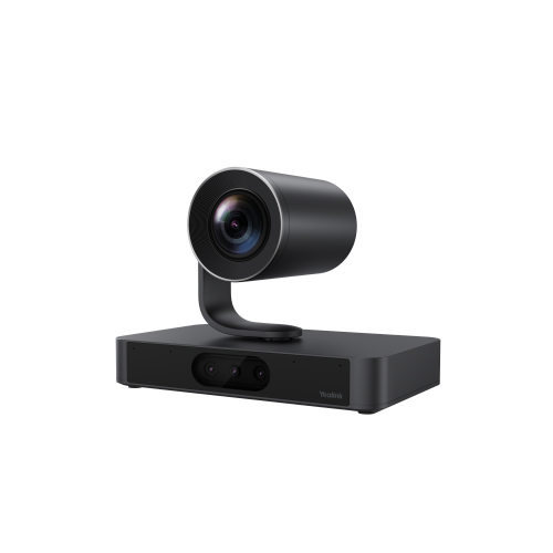 The Yealink SmartVision 80 is a four-lens intelligent camera designed for large meeting rooms. It includes a PTZ camera with 20x optical zoom and three electronic cameras (panoramic and telephoto) for full-room coverage and high-quality close-ups.