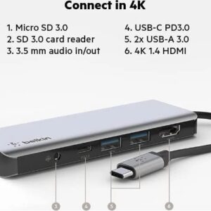 <h3>Belkin Connect USB-C 7-in-1 Multiport Hub Adapter - Space Grey (AVC009btSGY)</h3>