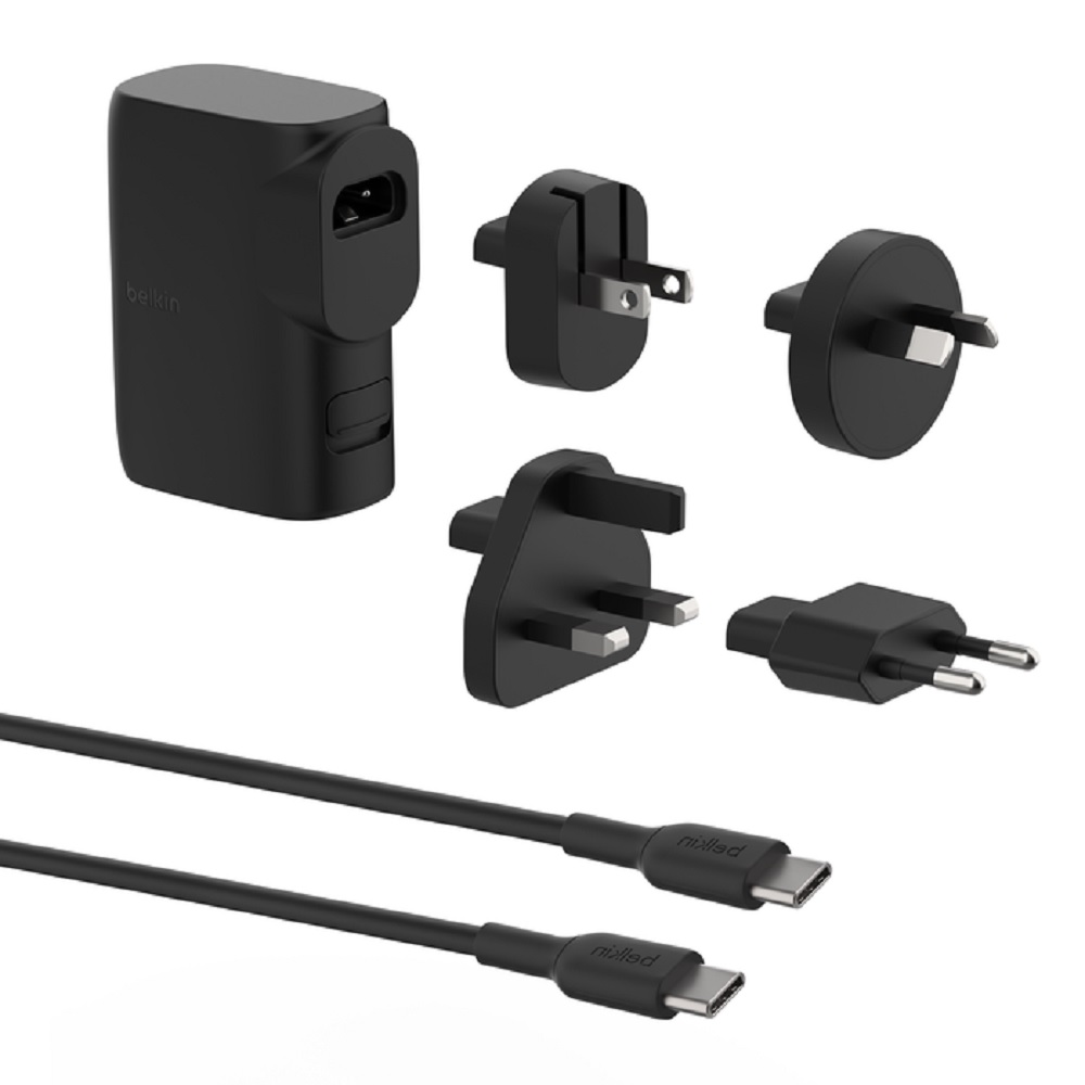 Belkin BoostCharge Hybrid PD 3.0 PPS 25W Dual Wall Charger + Power Bank 5K + Travel Adapter Kit - Black (BPZ003bt1MBK-B6)