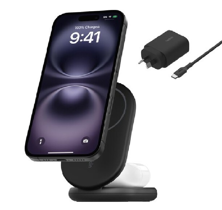 Belkin BoostCharge 2-in-1 Magnetic Foldable Qi2 Wireless Charger + 36W Wall Charger + USB-C Cable (1.5M) - Black (WIZ028auBK)