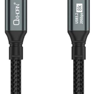 Oxhorn USB 3.2 Gen 2×2 2m USB-C to USB-C 20Gbps 8K@60Hz 20V 100W E-Marker Chip Black fast charging  Video cable Laptop Phones Tablet USB-C Device