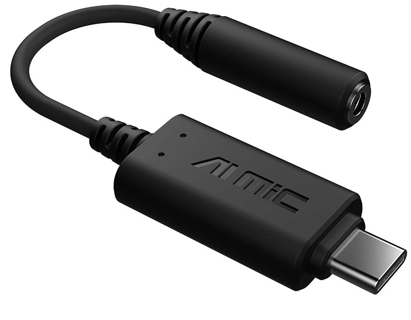 ASUS AI Noise-Canceling Mic Adapter is the world's first USB-C-to-3.5 mm adapter with integrated AI Noise-Canceling Microphone (AI Mic) technology.