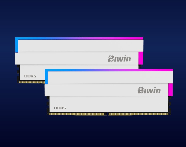 BIWIN DDR5 Memory DW100 DDR5 RGB Memory 6000mhz 32GB (16GB*2) CL30-38-38-76 1.35V WHITE B5DW100326030ER2G-CW001 – BIWIN BW-DW100-32G-CL30-W DDR5 UDIMM (Desktop) Product Image