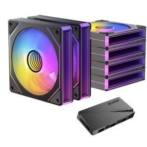 OKINOS Infinity ARGB PWM Fans 3 Pack with ARGB PWM Controller hub. 800-1800RPM 52.44CFM. 29.1 dBA