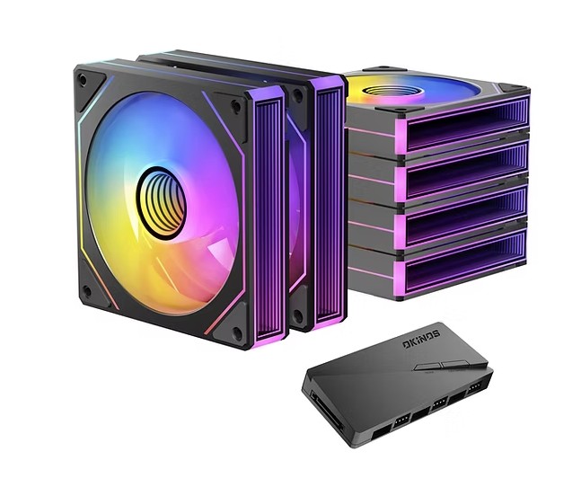 OKINOS Infinity ARGB PWM Fans 6Pack with ARGB PWM Controller hub. 800-1800RPM 52.44CFM. 29.1 dBA – OKINOS CAO-IN6ARGBC Case Fan 120mm Product Image